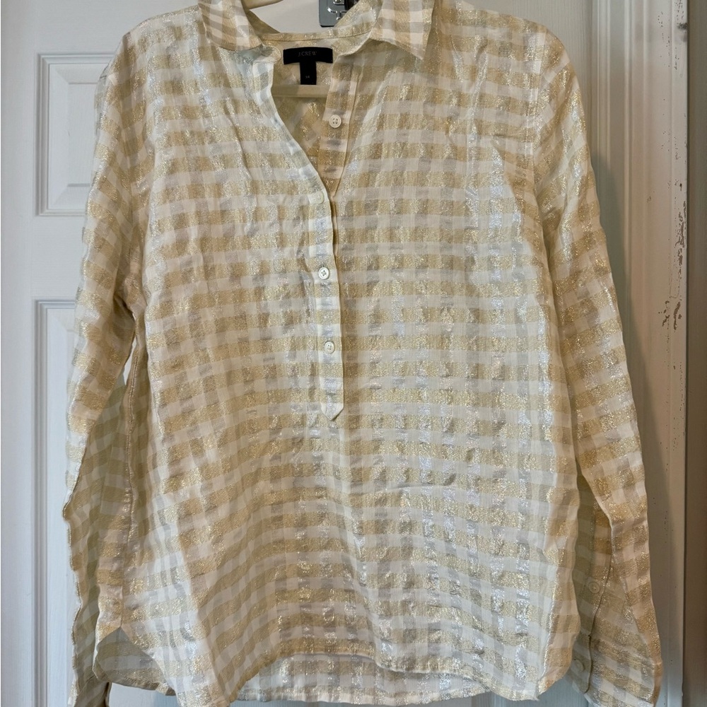 J. Crew Gold and Silver Gingham Plaid Shirt